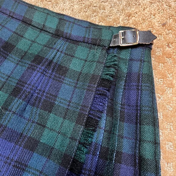 VTG Blarney Woollen Mills Kilt Skirt Blue Green Plaid Tartan Irish Wool Pleated - Picture 5 of 11